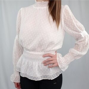 DO+BE White Swiss Dot Elegant Women's Blouse